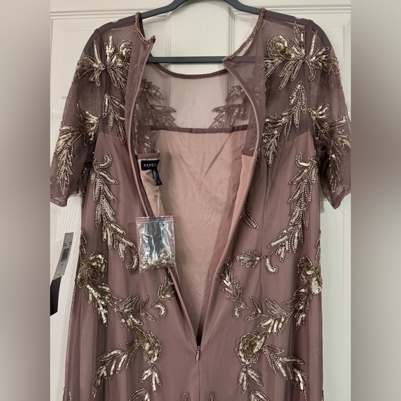 NWT Papell Boutique Womens Short Sleeve Beaded Evening Gown - Stone - Picture 12 of 16